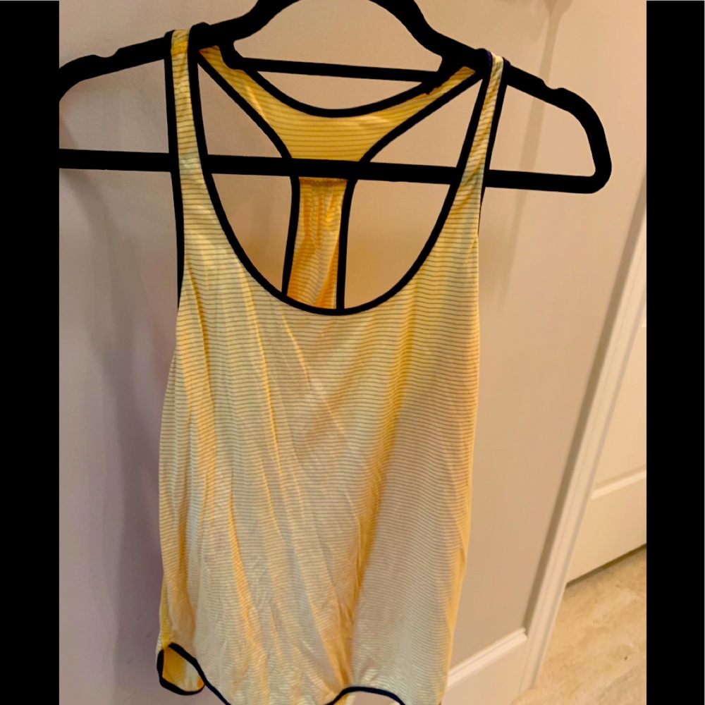 Lululemon Yellow and Gray Stripe Muscle Tank